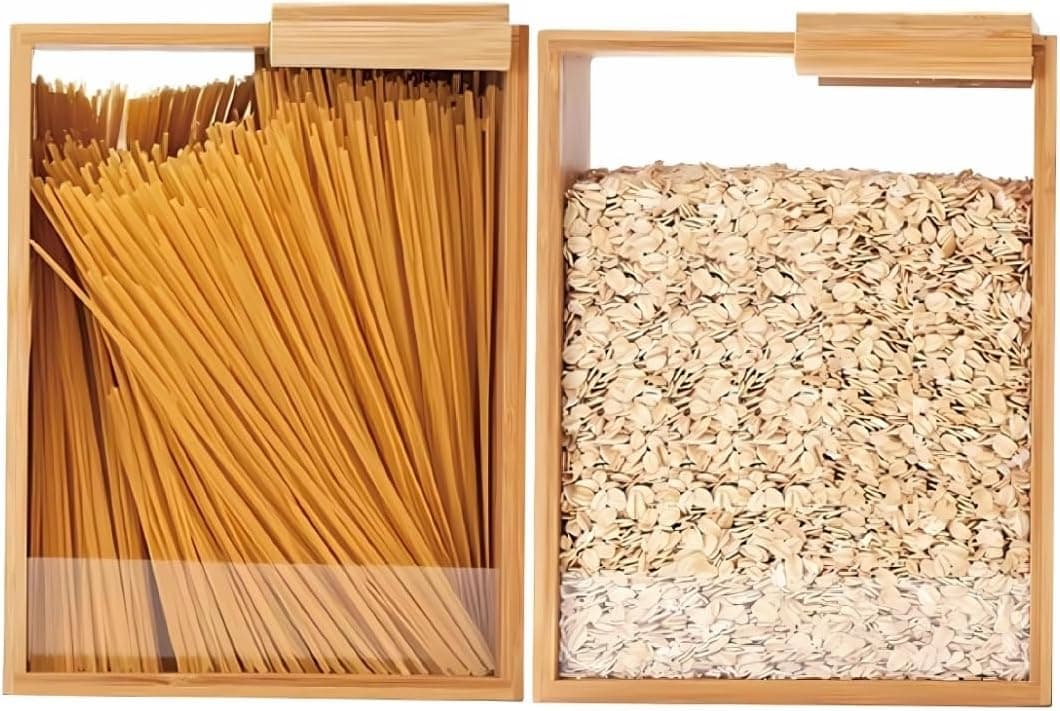 2 Pack Bamboo Food Storage Container Dispenser 3L